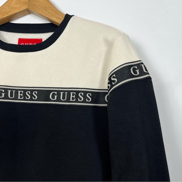 GUESS Men's Black and Cream Crewneck‎ Sweatshirt with Logo Size Medium - Picture 3 of 8